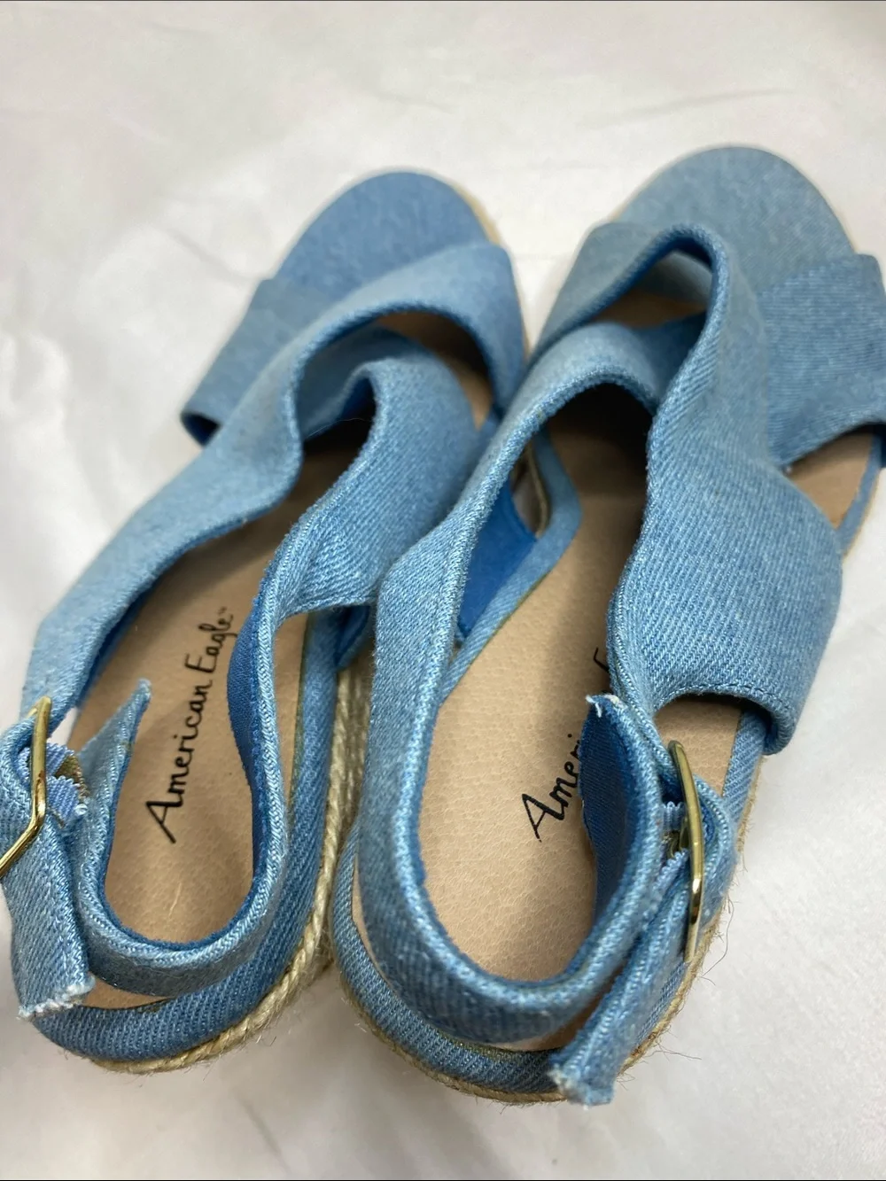 American Eagle Outfitters Denim Blue Espadrille Wedge Sandals Size 7.5